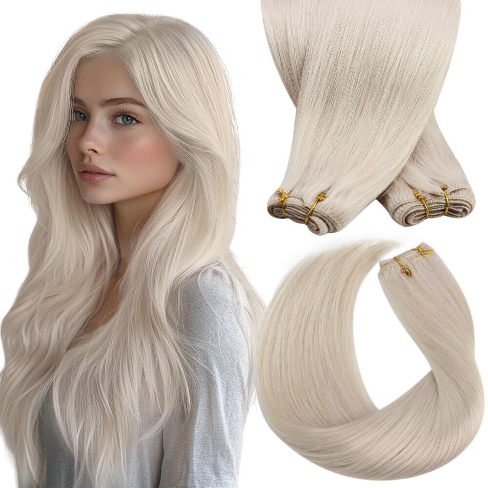 Human Hair Weft Extensions Blonde Straight Sew In Remy 20in 100g